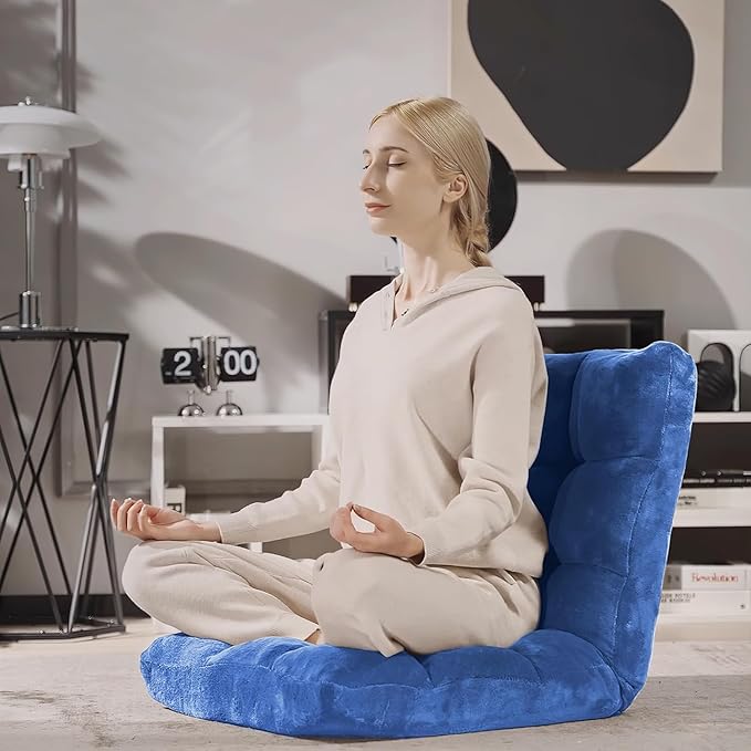 RELAX4LIFE Floor Chair with Back Support - 14-Position Adjustable Lazy Sofa Chairs, Padded Sleeper Bed & Couch Recliner for Reading Meditation, Folding Floor Gaming Chair for Adults (Blue)