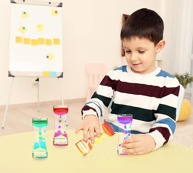 CAILINK Liquid Motion Bubbler, 4 Pack Stress Management Sensory Toys, Relief Fidget Bubbler,Relaxing Water Timers, Office Home Colorful Hourglass Desk Decor