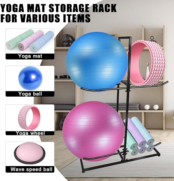 Exercise Ball Holder,Stability Ball Rack, Exercise Ball and Balance Ball Storage Racks Suitable for Yoga Ball Stability Ball Yoga Mats Home and Commercial Gym ﻿