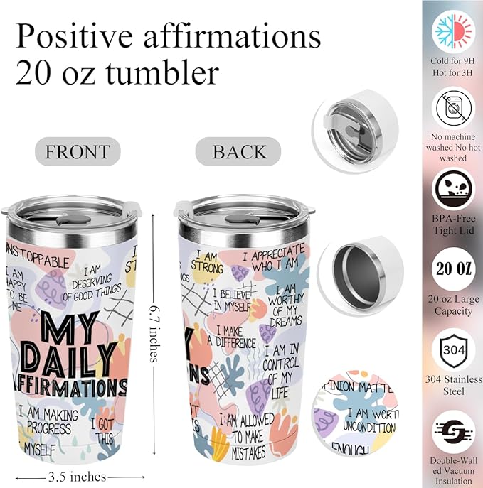 Positive Daily Affirmations for Women Mental Health Inspirational Gifts for Sister Friend Boss Coworker Birthday Friendship Christmas, Office 6PCS 20oz Tumbler Makeup Bag Ballpoint Pen Notebook