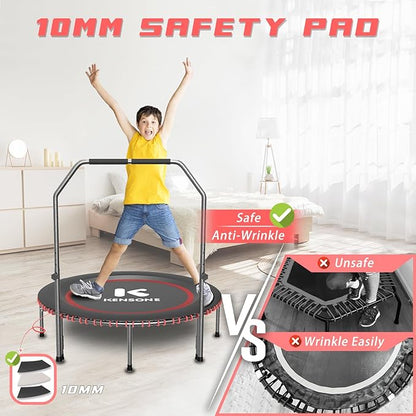40/48" Low-Impact Rebounder Trampoline for Adults with Bungee, 450/550LBS Quiet Mini Exercise Trampoline with Adjustable U/T-Shaped Foam Handle Bar, Fitness Equipment for Indoor/Gym Workout