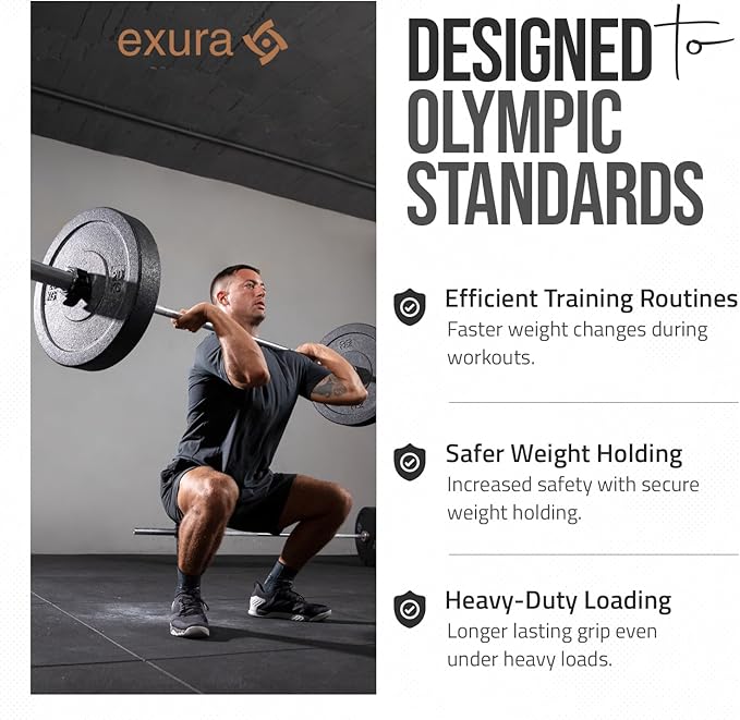 EXURA Pair of Anti Slip Barbell Clamps Two Units Collars Weight Clips, Anti Slip Pair of Olympic Barbell Clamps, Barbell Collars, Barbell Clips, Weight Clips for Bars, Gym Clips, Weight Clamps
