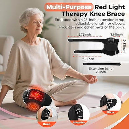 AFFLAT Red Light Therapy and Vibration Massage Knee Brace for Pain Relief, 660nm & 850nm Near Infrared Light, Rechargeable Wireless Controller, for Knee/Shoulder/Joint/Elbow Light Therapy