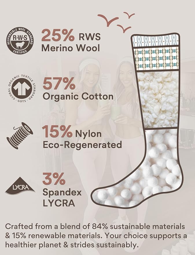 Slouch Pilates Grip Socks Yoga Barre Non Slip Scrunch Merino Wool Gym Workout Breathable Moisture Wicking Anti Odor