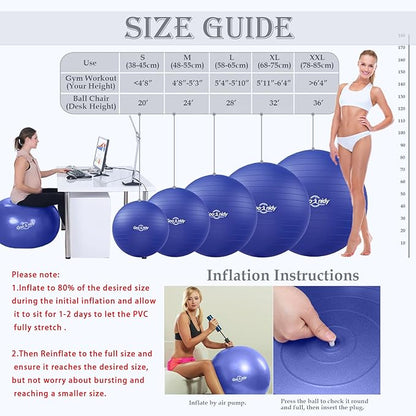 Soft Exercise ball, Anti-Burst Yoga Ball Chair Supports 2200lbs, Workout Equipment w/ Pump for Women Pregnancy, Medicine, Birthing, Physical Therapy, Stability, Excersing, Birth, Swiss, Fitness, Gym