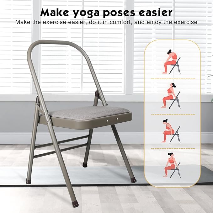 Yoga Auxiliary Chair Backless Yoga Chair Portable Folding Yoga Chair with Non-Slip Feet Covers for Flexibility and Strength Training