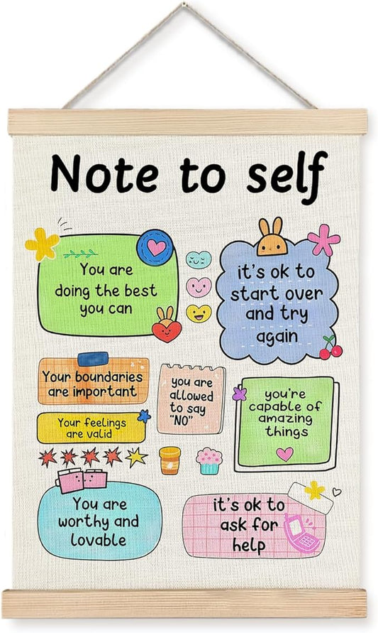 JINYO Mental Health Decor, Note to Self Inspirational Wall Art Poster, Positive Affirmations Wall Decor, Mental Health Wall Decor for Classroom Counselor Psychology Therapist Office, 12x16 Inch