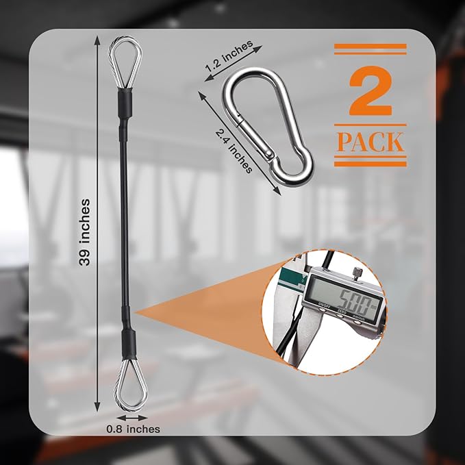 2PCS Gym Cable Extension,Replacement Cable Machine Accessories,Cable Pulley Attachments for Gym -Thick 5mm(0.2inch) Heavy Duty Steel Wire Rope for Home Gym Cable, Leg Extensions Machine