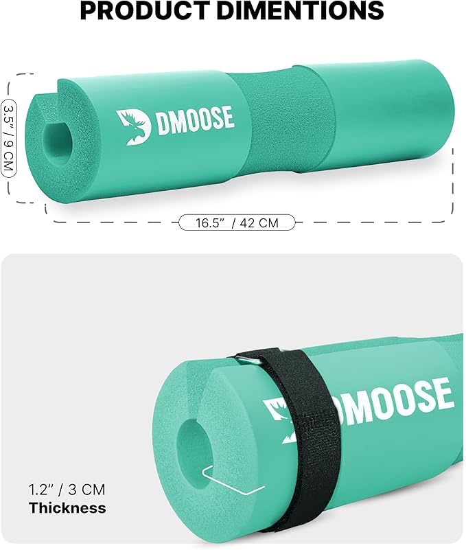 DMoose Fitness Barbell Pad for Hip Thrust, Squat & Lunges - Non-Slip Thick Foam Cushion for Neck and Back Support with Two Straps - Hip Thrust Pad for Leg Day - Fits All Olympic Bars and Smith Machine