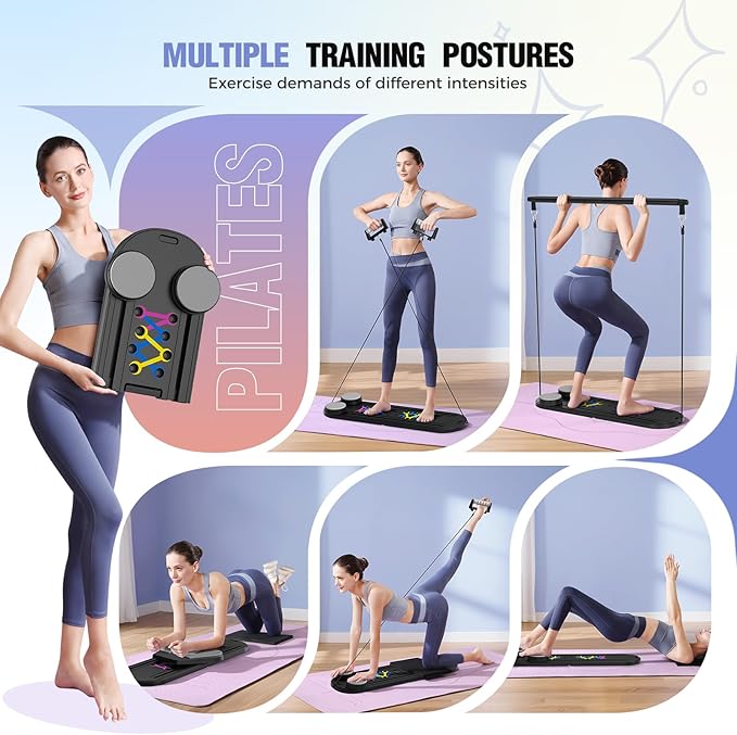 Pilates Reformer, Foldable Pilates Board, 7-in-1 Multi-Function Pilates Equipment, Home Pilates Set, Full Body Workout, Universal Portable Gym Equipment for Core Strength and Pilates Training