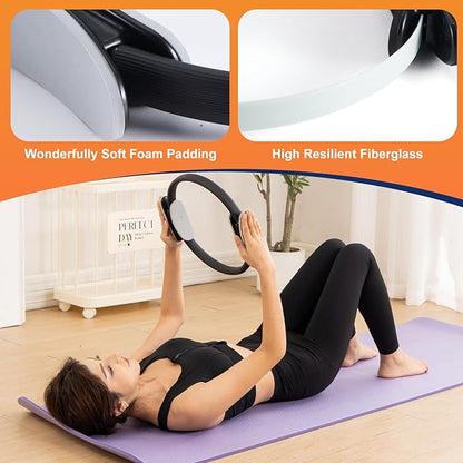 Pilates Ring Circle and Pilates Ball Set, 12 Inch&14Inch Magic Circle Pilates Ring,9 Inch Small Exercise Ball,Resistance Bands Set, Home Pilates Equipment for Women