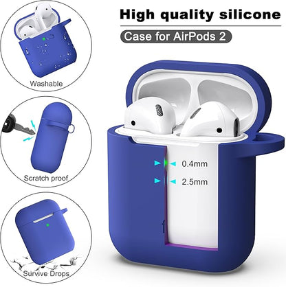 R-fun Compatible with AirPods Case Cover, Soft Silicone Protective Cover with Keychain for Women Men Compatible with Apple AirPods 2nd 1st Generation Charging Case, Front LED Visible,Blue