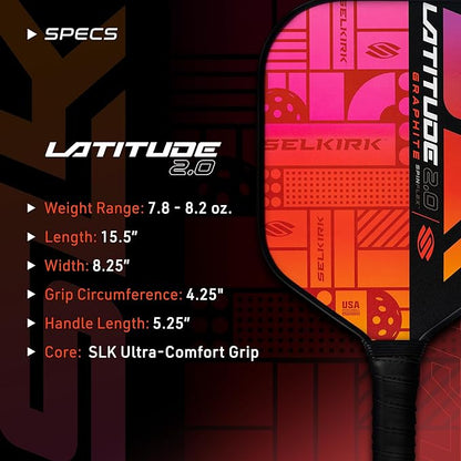 SLK Latitude 2.0 Pickleball Paddle | G4 Graphite Pickleball Paddle Face | Rev-Core+ Technology with SpinFlex Surface | Redesigned for Performance and Control