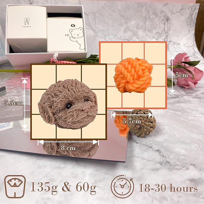 Handmade Teddy Dog Candle Set & Twisted Rope Ball Aromatherapy Aromatherapy Scented Candle Gift Set, Birthday Gift, Thanksgiving Gift, Christmas Gift (Brown/Orange Set)