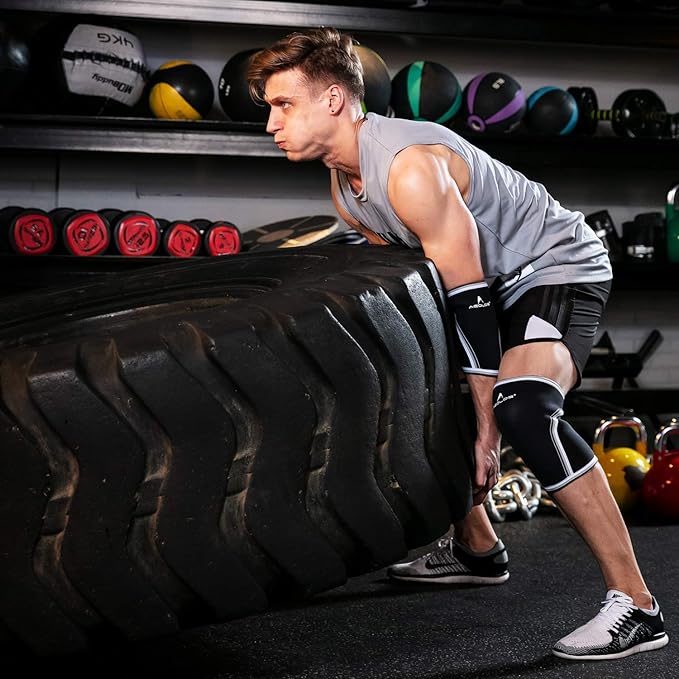 AEOLOS Knee Sleeves (1 Pair)，7mm Compression Knee Braces for Heavy-Lifting,Squats,Gym and Other Sports (Large, Black)