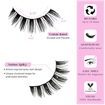 Manga Lashes Anime Eyelashes Fake Mink Manhua Lash Pack Wispy Spiky Eye Lashes Natural Look 14 Pairs Doll Spike Wet Eyelash Pack 16mm Manhwa Pestañas for Women