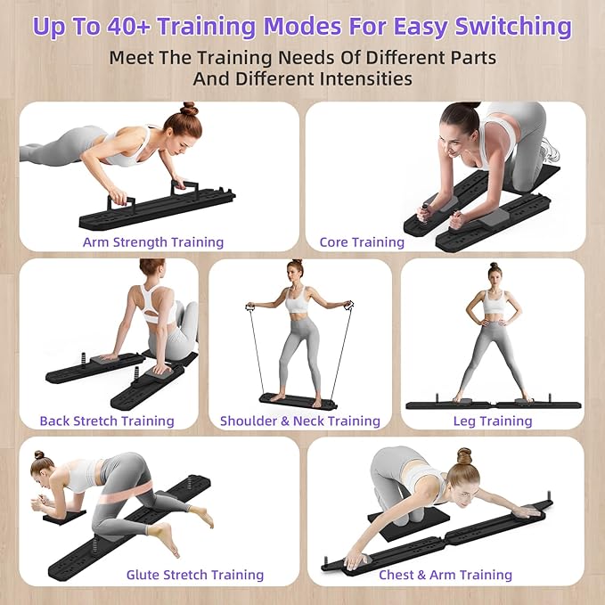 Pilates Board for Home Workout, Pilates Reformer Set for Core, Strength and Balance Training, Multi-Purpose Protable Pilates Reformer Machine for Women and Men