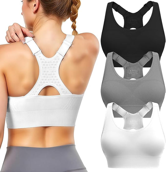 Adjustable Sports Bras for Women: 3 Pack High Support Padded Racerback Sport for Large Bust Workout Running Gym