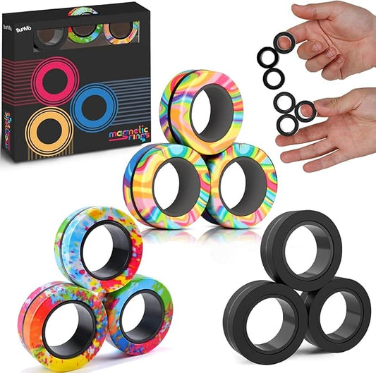 BUNMO Magnetic Fidget Rings - Fidget Toys Adults - Magnetic Rings - Endless Hours of Fun - Spin, Connect & Play - Engaging Toy for Boys & Girls - Great Teen Gift - Various