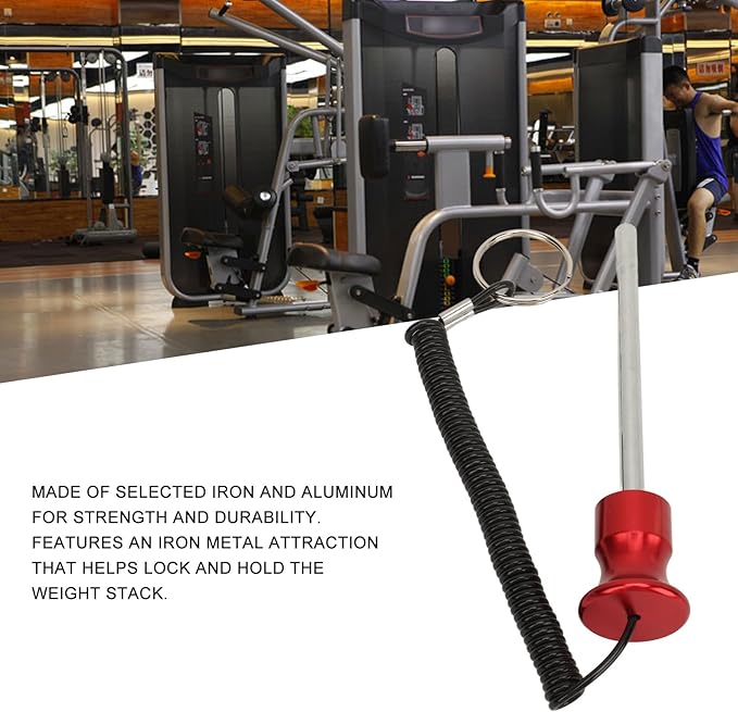 Weight Stack Pin, Weight Machine Pin Magnetic Weight Pin with Pull Rope, Quick Release Pin Universal Replacement Selector Lock Pin Strength Training Equipment for Home Gym (Red)
