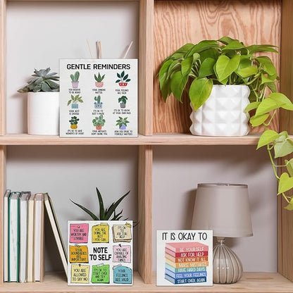 3 Pcs Mental Health Wood Signs Decor Psychology Wood Block Signs Gentle Reminders Note to Self It Is Okay to Be Yourself Wooden Box Signs Classroom Therapy Office Decorations
