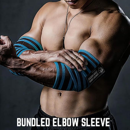 TAVIEW Elbow Wraps for Weightlifting (1 Pair), 47" Elastic Elbow Support & Compression Powerlifting, Fitness, Cross Training & Gym Workout - Elbow Straps for Weight Lifting