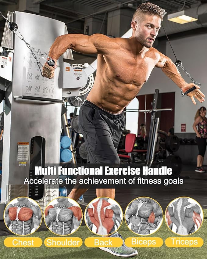 Upgrade LAT Tricep Rope Cable Attachment, Rubber Gym Exercise Handles for Cable, Ergonomic Single Handle Tricep Attachment Cable Machine, LAT Pull Down Attachments for DIY Workout Equipment