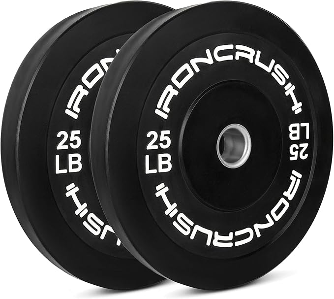 Iron Crush Olympic Bumper Plates Set - Virgin Rubber Weights for Strength Training - Fits 2" Barbells - Sold in Pairs