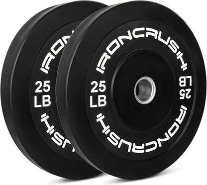 Iron Crush Olympic Bumper Plates Set - Virgin Rubber Weights for Strength Training - Fits 2" Barbells - Sold in Pairs