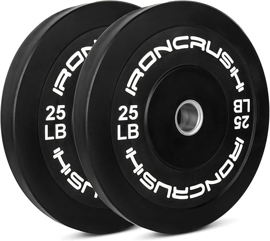 Iron Crush Olympic Bumper Plates Set - Virgin Rubber Weights for Strength Training - Fits 2" Barbells - Sold in Pairs