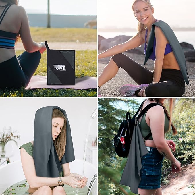 Microfiber Travel Towel, Soft Lightweight Quick Dry Towel, Super Absorbent Compact Travel & Sports & Beach Towels for Camping, Backpack, Gym, Swimming, Yoga, Hiking (M:20"×40" -Dark Gray)