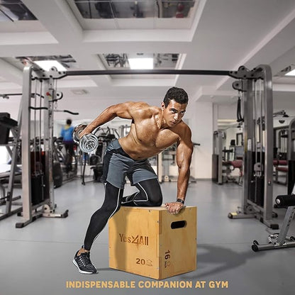 Yes4All Plyo Box, 3-in-1 Wooden Box Jumps for Home Gym (12/14/16 in), 450 lbs Boxes Step Up with Smooth Edges & Wide Built-in Handles for Jumping, Strength Training, Lunges, Squats, Dips