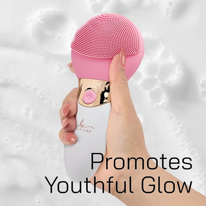 Bella Ciao Facial Cleansing Brush, Rechargeable Silicone Face Scrubber with 4 Massage Settings, Portable Deep-Cleaning and Exfoliating Brush with 2-Sided Head, IPX5 Water-Resistant, Includes Charger