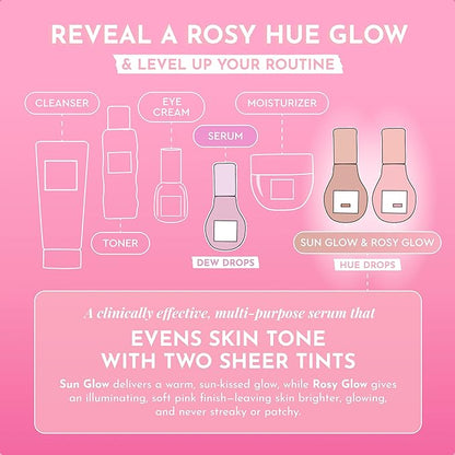 Glow Recipe Hue Drops Tinted Face Serum - Illuminating Glow Drops to Brighten & Hydrate - Skincare Makeup Primer & Liquid Highlighter to Blur Pores for a Radiant, Even Skin Tone - Rosy Glow (40ml)