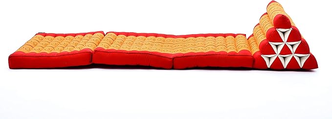 Leewadee 3-Fold Mat with Triangle Cushion – Comfortable TV Pillow, Foldable Mattress with Cushion Made of Eco-Friendly Kapok, 67 x 21 inches, Orange red