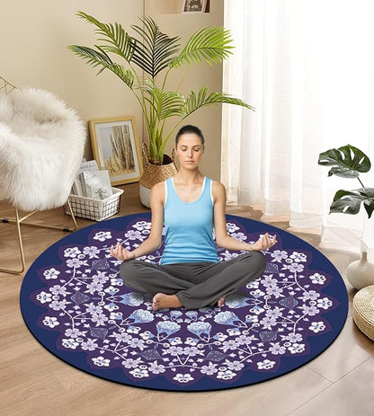 Round Meditation Pilates Yoga Mat Luxury Suede Large Yoga Mat Natural Rubber Non-Slip Base is ery Suitable for Meditation, Stretching, Yoga Environmental Protection, Fitness Exercise, Home and Outdoor. 140CM Diameter