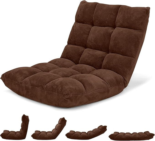 Giantex Folding Sofa Chair with 14 Adjustable Positions, Padded Sleeper Bed, Couch Recliner, Gaming Floor Chair for Adults (Brown)
