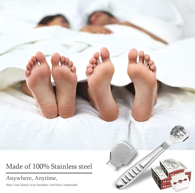 52 Pcs Callus Shaver Set,1 Stainless Steel Foot Razor with 50 Replacement Slices Blades and 1 Foot File Head Foot Care Tools,Foot Shaver Callus Remover,Hard Dry Skin Remover for Hand Feet