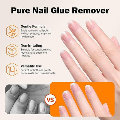 10g Nail Glue for Press On Nails - Super Strong, Quick Drying, Long Lasting Adhesive for Fake Acrylic Nails & Tips, No UV Light Needed, Includes Nail Glue Remover for Press On Tips