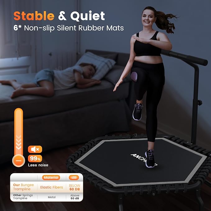 ANCHEER 50" Rebounder Trampoline for Adults- 2025 Foldable Mini Trampoline with Bar- Exercise Trampoline for Adults, Max Load 560lbs, for Indoor/Garden Workout