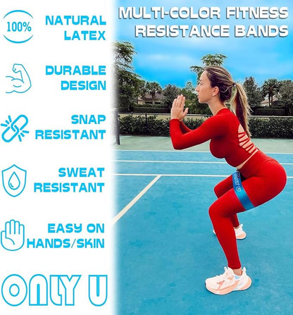 Only U Resistance Bands Set - Exercise, Fitness, Yoga & Pilates Bands Kit for Home Gym Workout for All Levels of Fitness, Set of 5 Bands with Different Resistance, Carry Bag
