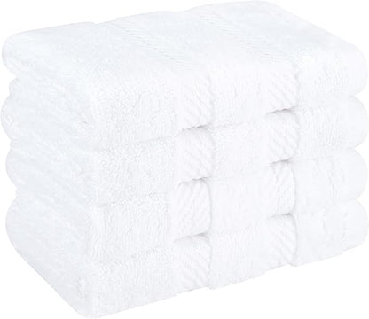 American Soft Linen Luxury Washcloths for Bathroom, 600 GSM 100% Cotton 4 Piece Turkish Wash Cloth Set, 13x13 in Soft Rags for Body and Face, White Washcloths