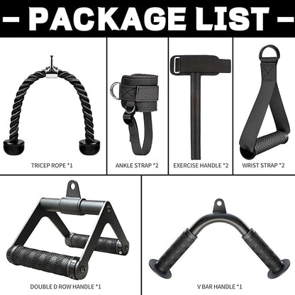 Cable Machine Attachment Set with Tricep Rope, V Bar, Double D Handle Row, Ankle & Wrist Straps, LAT Pulldown Attachments Cable Attachments for Home Gym