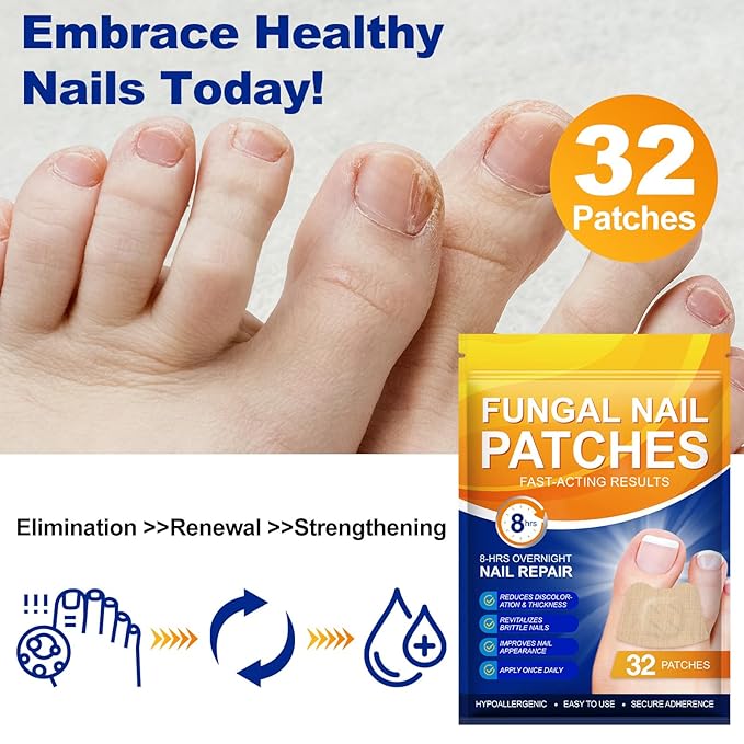 Toenail Fungus Treatment Extra Strength,32 Pcs Nail Patches for Nail Treatment Overnight, Nail Repair for Damaged Nails, Nails Care Supplies, Restore Discoloration and Thickness