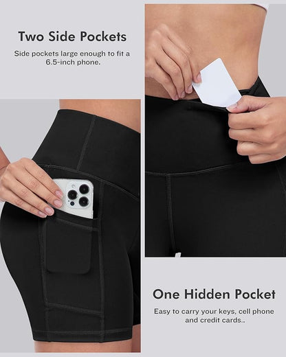 LZYVOO Biker Spandex Shorts Women, High Waisted Tummy Control Workout Yoga Shorts with Pockets