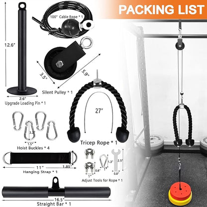 Weight Cable Pulley System Gym Upgraded Fitness LAT and Lift Pulley Attachments Tricep Workout Pulley System with Adjustable Length Cable for Home Gym LAT Pull Down Biceps Curl Tricep Arm Workouts