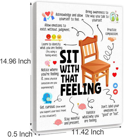 YEOION Mental Health Wall Decor,Sit with That Feeling Wall Art Canvas Frame Print for Mental Health Therapy Office School Counselor Calming Corner Wall Decor