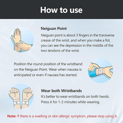 Motion Sickness Wristband, Anti-Nausea Acupressure Wrist Band for Nausea Relief, Dizziness and Vomiting from Car Sea Boat Flying Travel Sickness for Adults and Kids (Grey, Large, 2 Pairs)