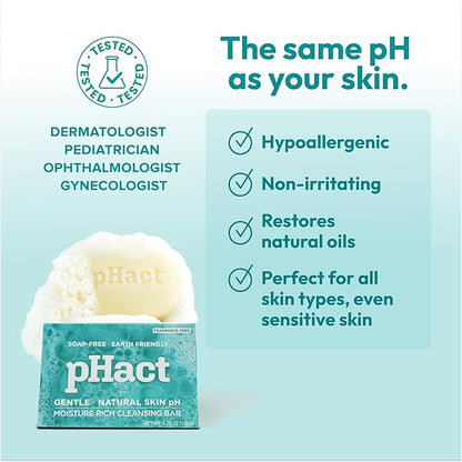 ANDREW LESSMAN pHact Moisture-Rich, Soap-Free Cleansing Bar. Natural Skin pH. Fragrance-Free. All Skin Types - Even Sensitive. Hypoallergenic. Dermatologist Tested. 6 Pack 4.25 oz each
