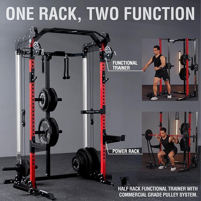 Mikolo Power Cage, 2000LB Power Rack with Independent Dual Pulley System, Multi-Function Home Gym Workout Machine for Cable Crossover